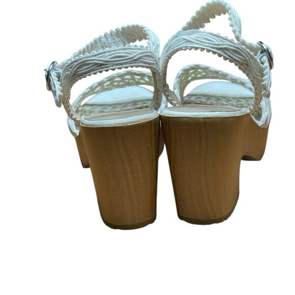 Jellypop Danielle  White Crochet Platform Sandals 10  Buckle Strap & Chunky Hell - Picture 15 of 16